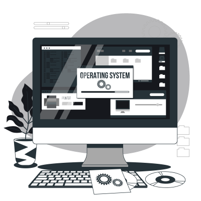 Ilustração de um computador com sistema operacional carregando
